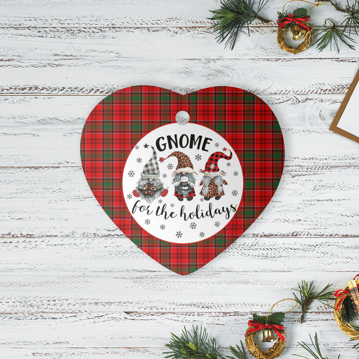 Clan Heron Tartan Tartan Crest Gnome Heart Ceramic Ornament ZG46 Heron Tartan Tartan Christmas   