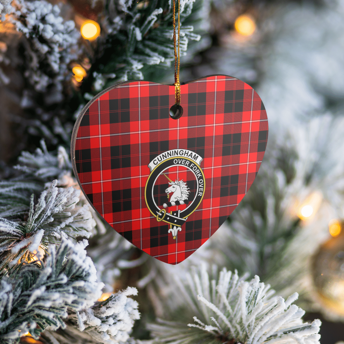 Clan Cunningham Modern Tartan Crest Heart Ceramic Ornament AR20 Cunningham Modern Tartan Tartan Christmas   