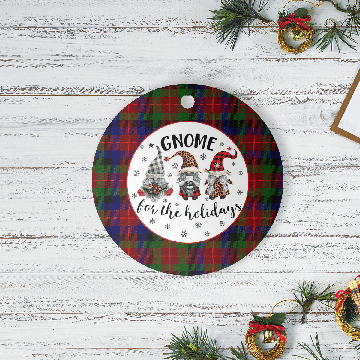 Clan Tennant Tartan Tartan Crest Gnome Round Ceramic Ornament WK73 Tennant Tartan Tartan Christmas   