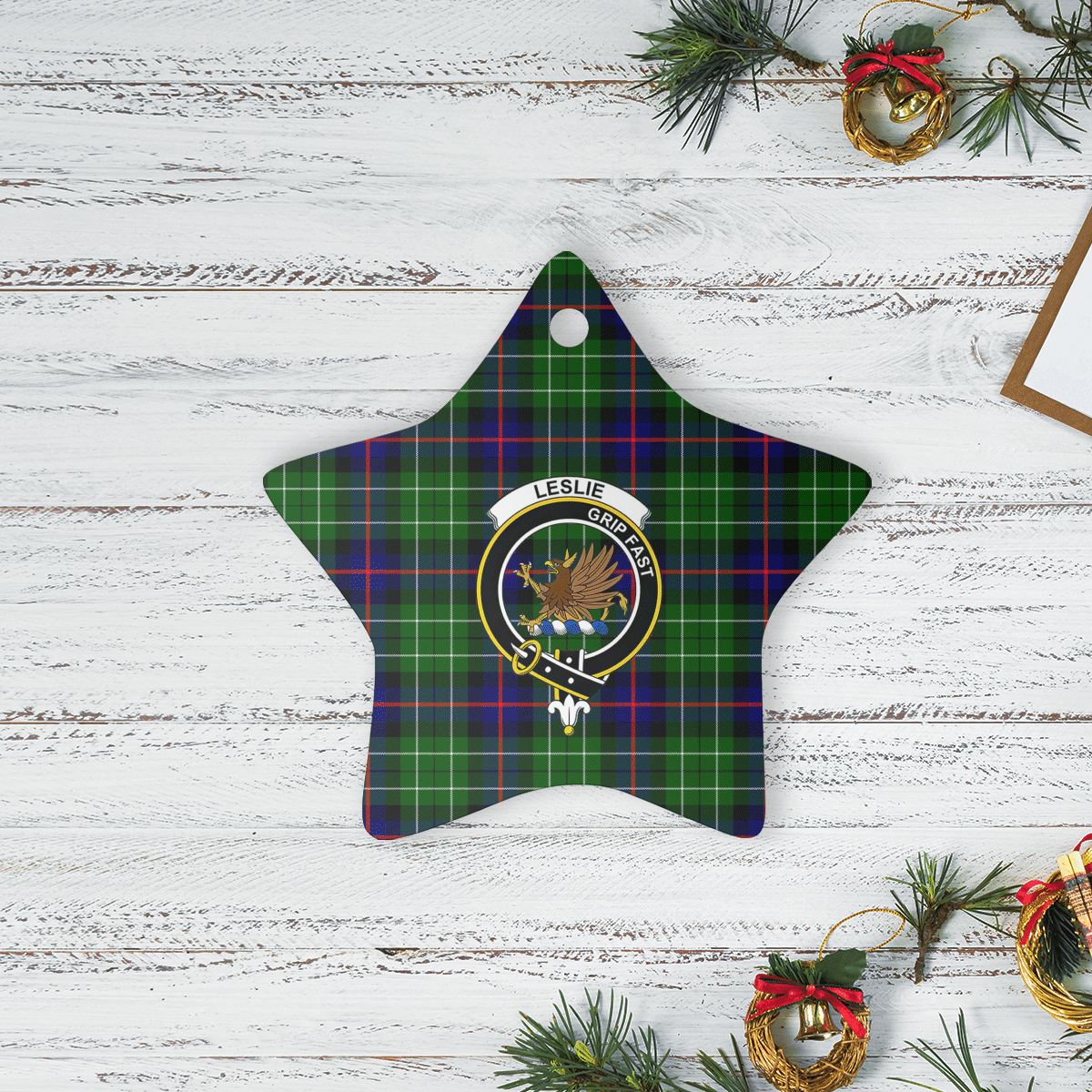 Clan Leslie Hunting Tartan Crest Star Ceramic Ornament DY98 Leslie Hunting Tartan Tartan Christmas   