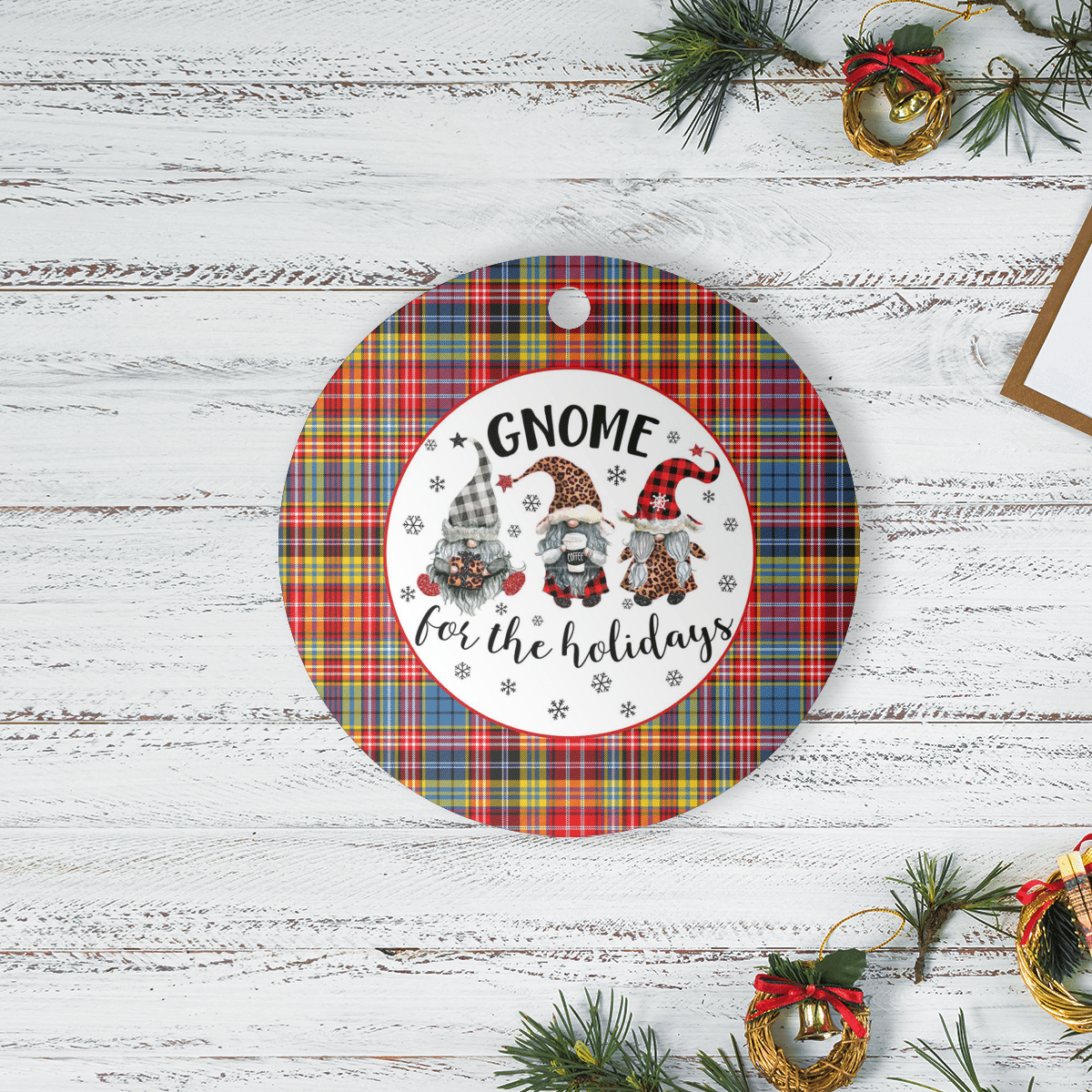 Clan Drummond of Strathallan Tartan Tartan Crest Gnome Round Ceramic Ornament QX59 Drummond of Strathallan Tartan Tartan Christmas   