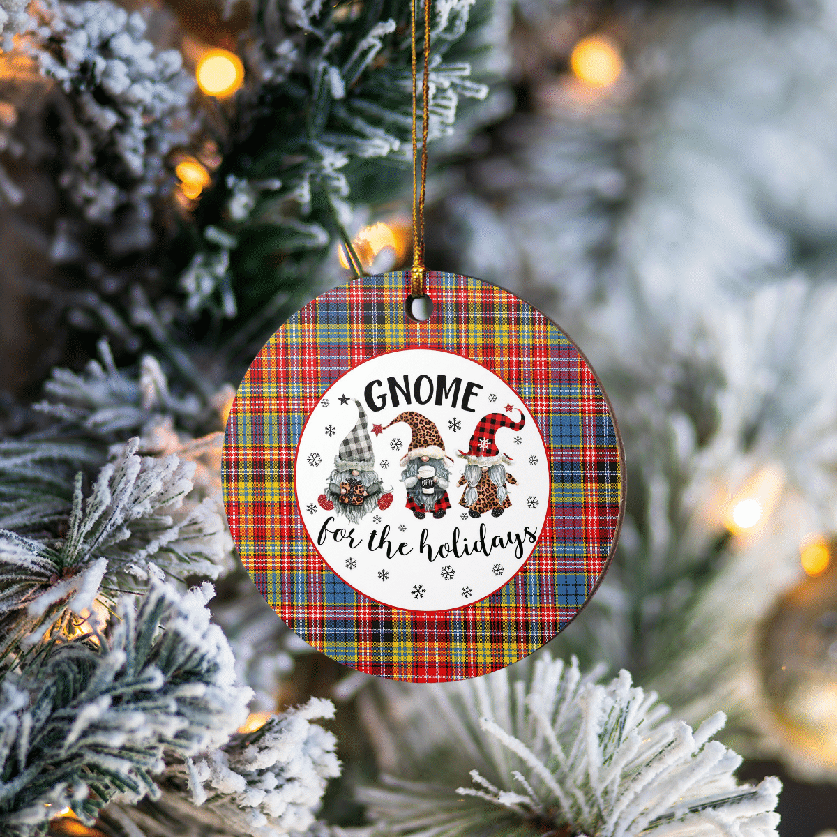 Clan Drummond of Strathallan Tartan Tartan Crest Gnome Round Ceramic Ornament QX59 Drummond of Strathallan Tartan Tartan Christmas   