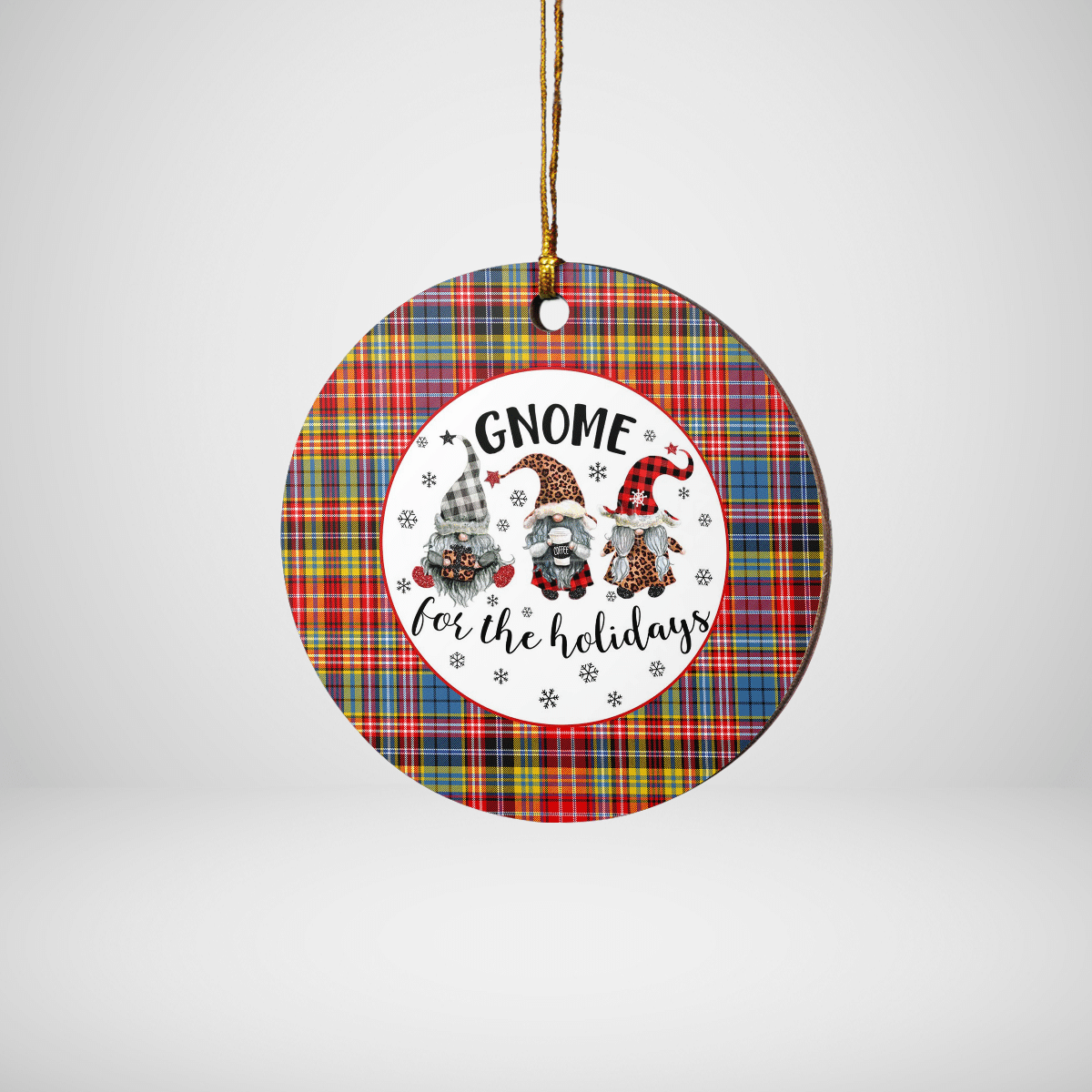 Clan Drummond of Strathallan Tartan Tartan Crest Gnome Round Ceramic Ornament QX59 Drummond of Strathallan Tartan Tartan Christmas   