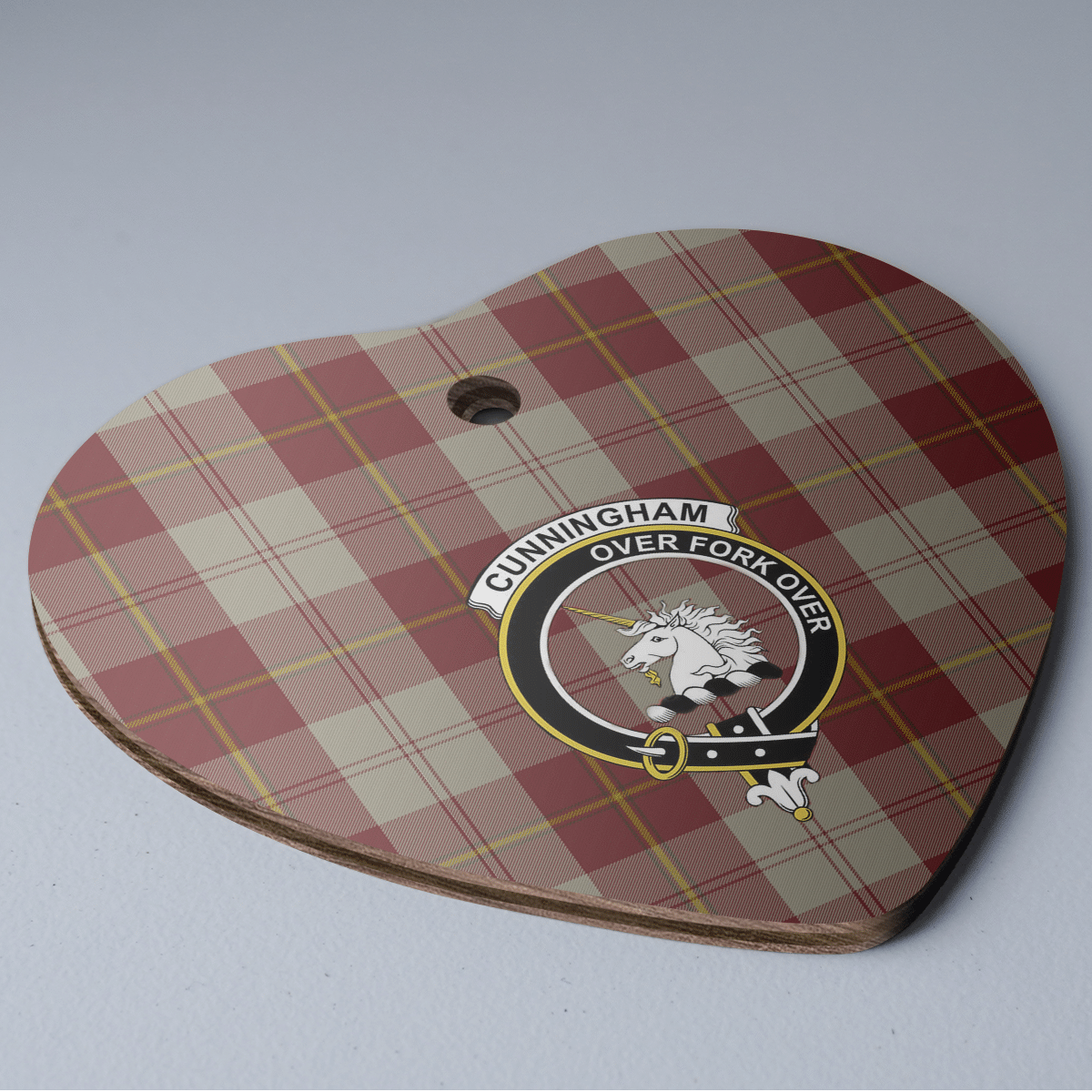 Clan Cunningham Burgundy Dancers Tartan Crest Heart Ceramic Ornament YF28 Cunningham Burgundy Dancers Tartan Tartan Christmas   