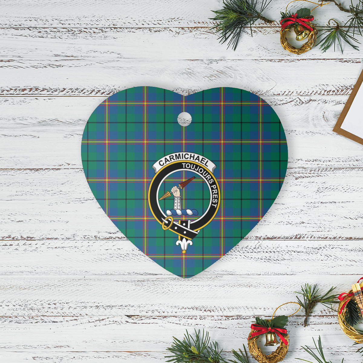 Clan Carmichael Ancient Tartan Crest Heart Ceramic Ornament CO90 Carmichael Ancient Tartan Tartan Christmas   