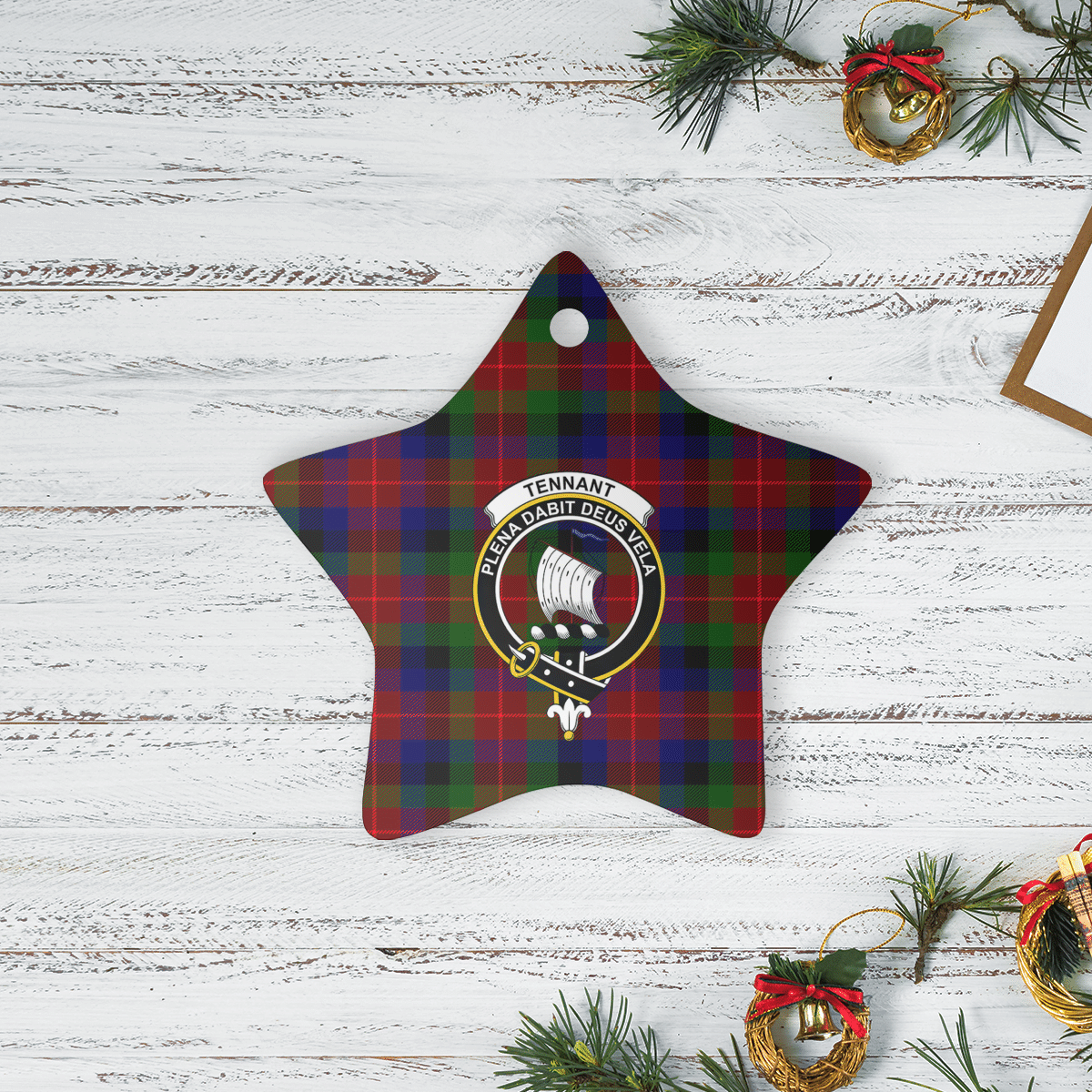 Clan Tennant Tartan Crest Star Ceramic Ornament LT36 Tennant Tartan Tartan Christmas   