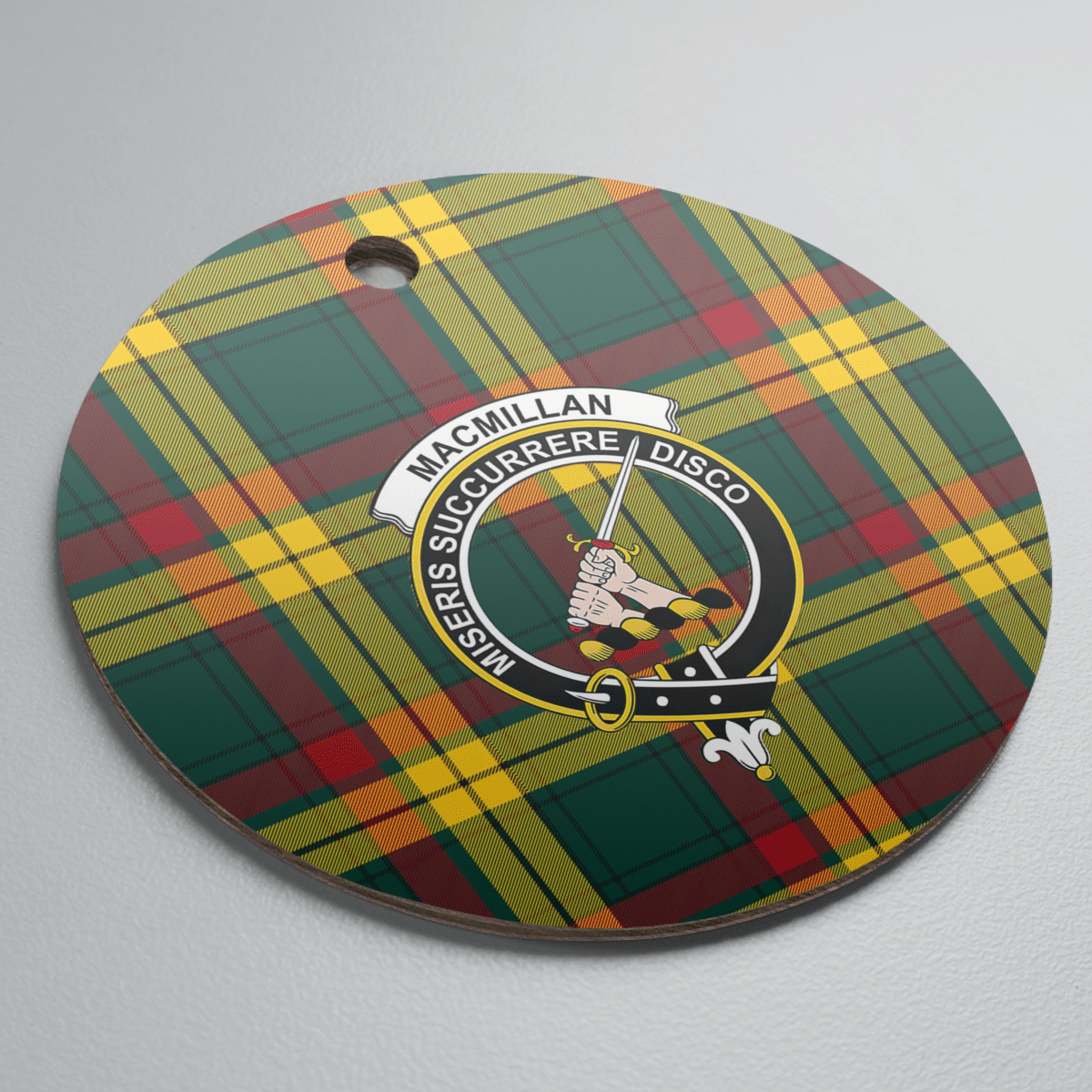 Clan MacMillan Old Modern Tartan Crest Round Ceramic Ornament PB79 MacMillan Old Modern Tartan Tartan Christmas   