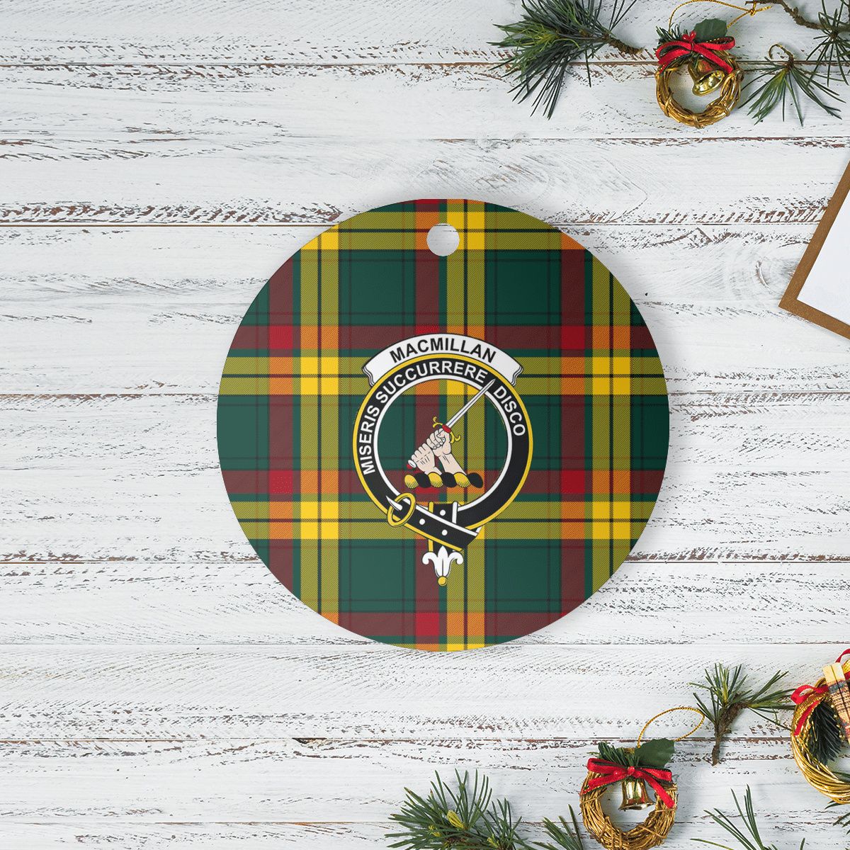 Clan MacMillan Old Modern Tartan Crest Round Ceramic Ornament PB79 MacMillan Old Modern Tartan Tartan Christmas   