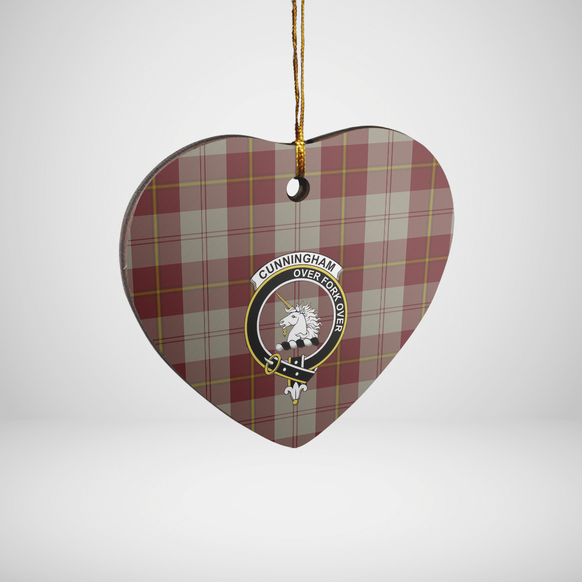 Clan Cunningham Burgundy Dancers Tartan Crest Heart Ceramic Ornament YF28 Cunningham Burgundy Dancers Tartan Tartan Christmas   