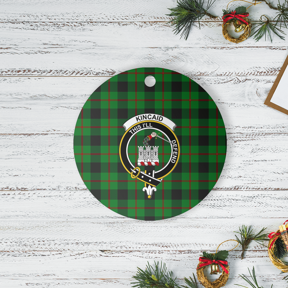 Clan Kincaid Tartan Crest Round Ceramic Ornament VA79 Kincaid Tartan Tartan Christmas   