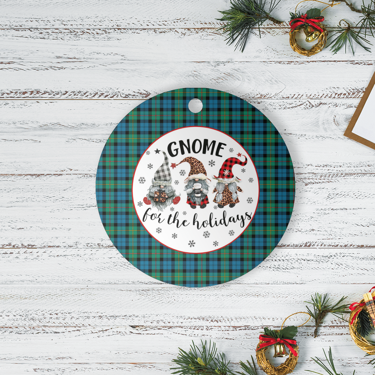 Clan MacEwen Ancient Tartan Tartan Crest Gnome Round Ceramic Ornament UH60 MacEwen Ancient Tartan Tartan Christmas   