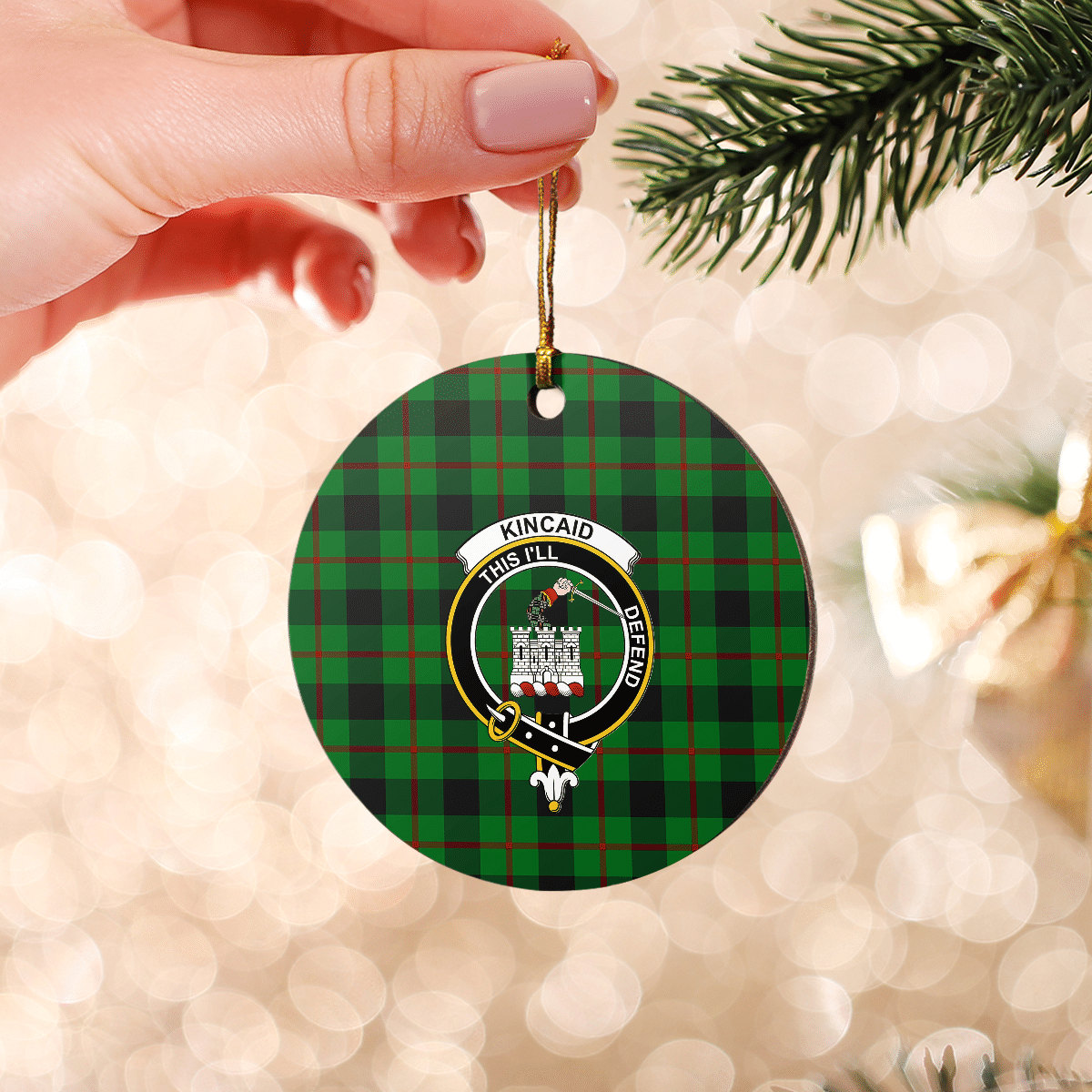 Clan Kincaid Tartan Crest Round Ceramic Ornament VA79 Kincaid Tartan Tartan Christmas   