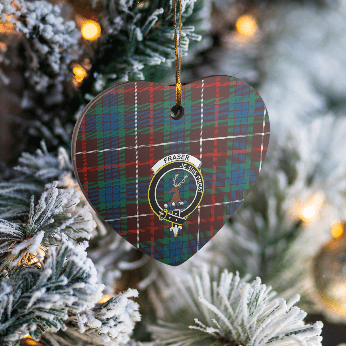 Clan Fraser Hunting Ancient Tartan Crest Heart Ceramic Ornament OE54 Fraser Hunting Ancient Tartan Tartan Christmas   