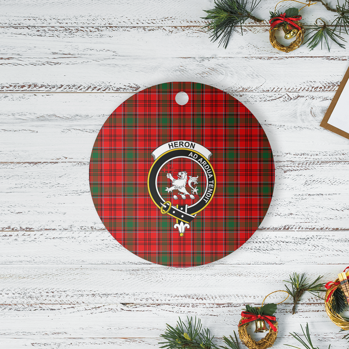 Clan Heron Tartan Crest Round Ceramic Ornament DF10 Heron Tartan Tartan Christmas   