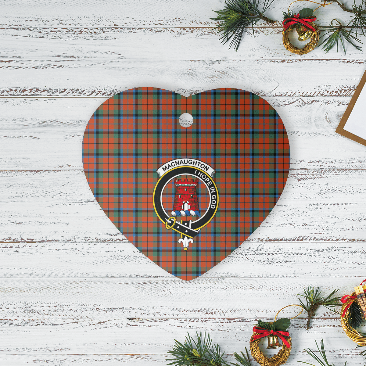 Clan MacNaughton Ancient Tartan Crest Heart Ceramic Ornament VM26 MacNaughton Ancient Tartan Tartan Christmas   