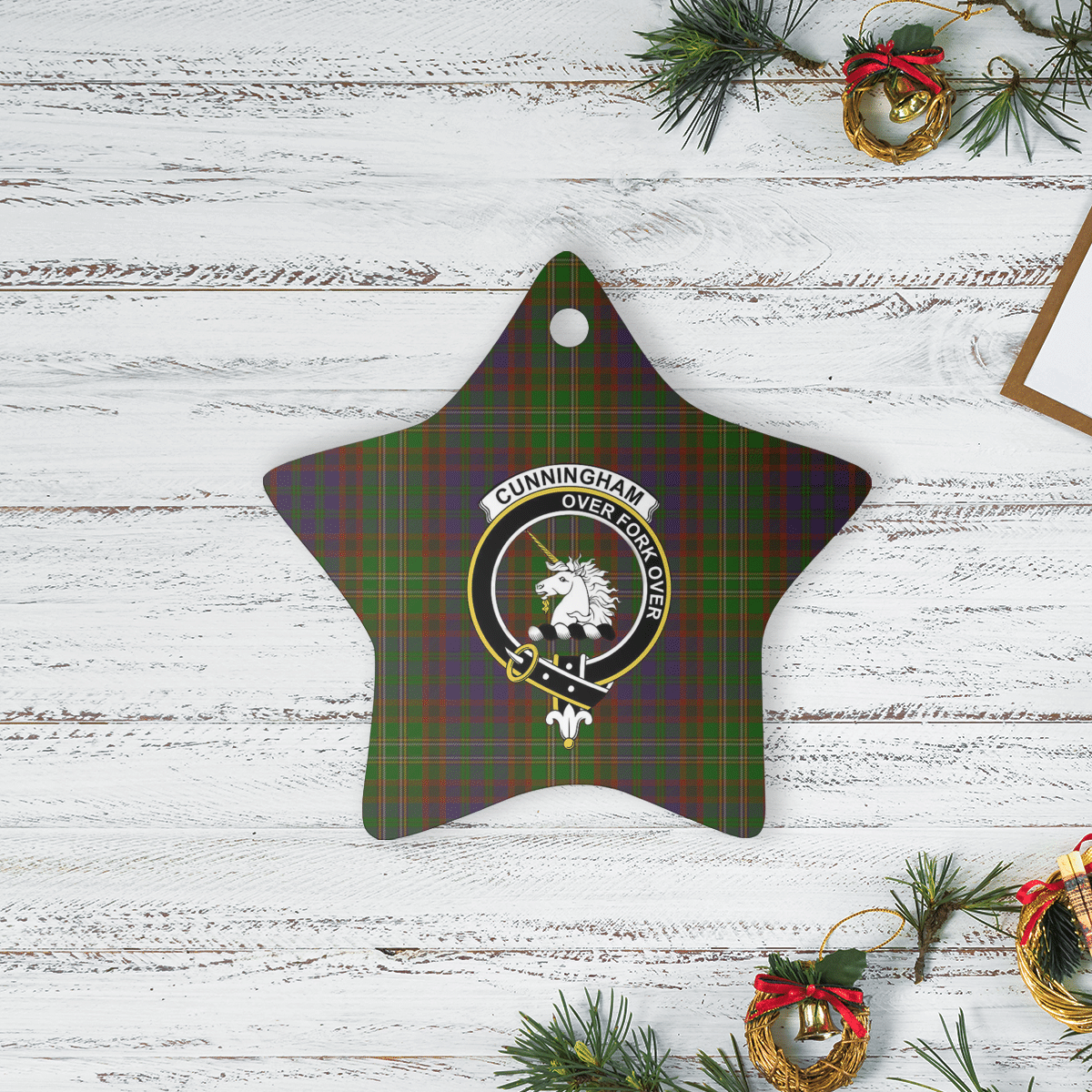 Clan Cunningham Hunting Modern Tartan Crest Star Ceramic Ornament SB94 Cunningham Hunting Modern Tartan Tartan Christmas   