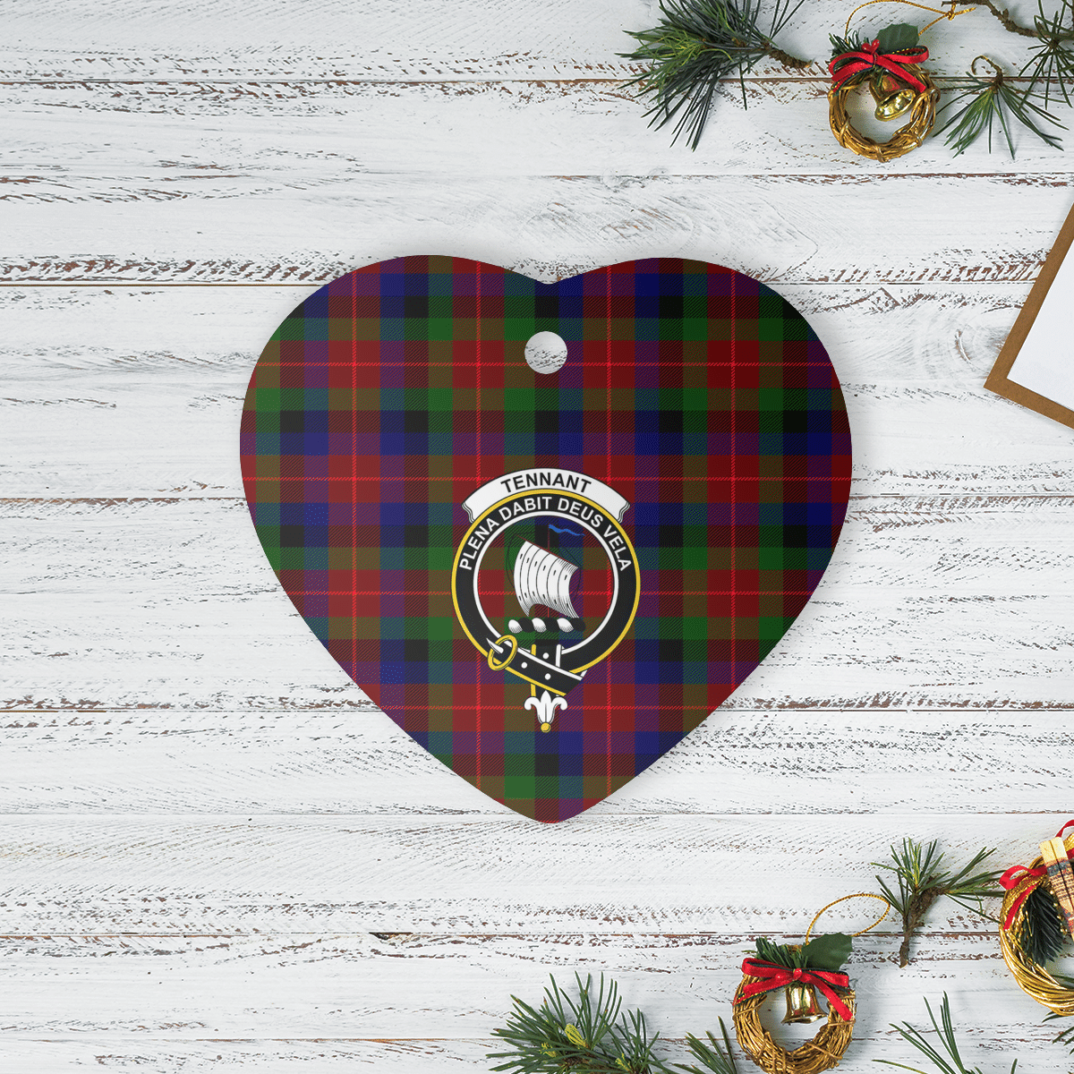 Clan Tennant Tartan Crest Heart Ceramic Ornament XQ66 Tennant Tartan Tartan Christmas   