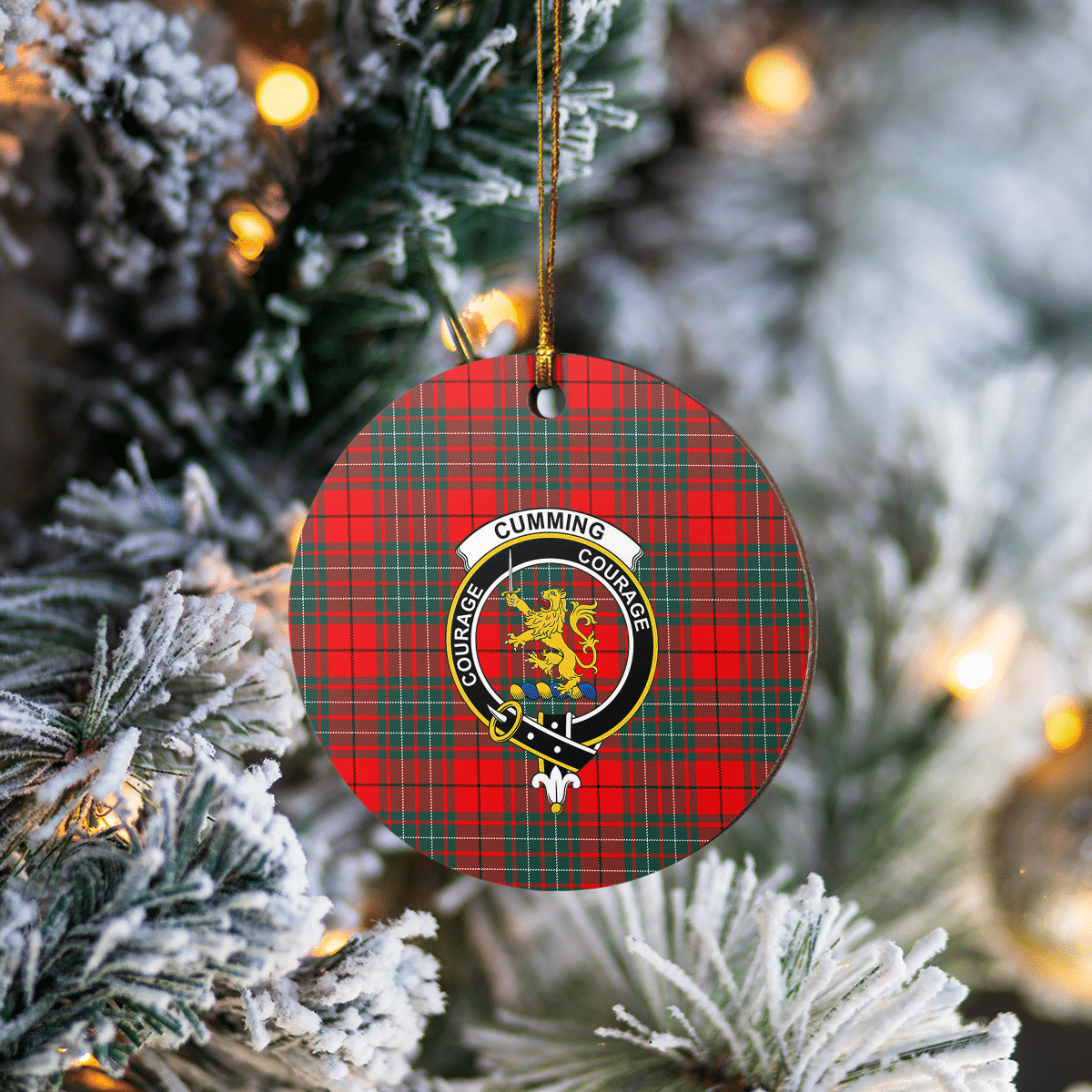 Clan Cumming Modern Tartan Crest Round Ceramic Ornament RI52 Cumming Modern Tartan Tartan Christmas   