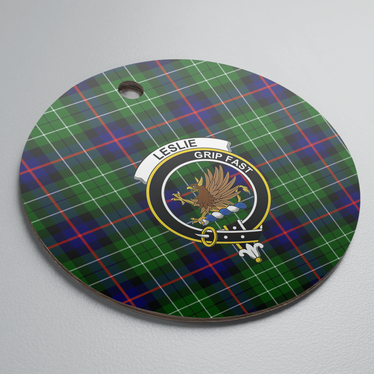 Clan Leslie Hunting Tartan Crest Round Ceramic Ornament QT94 Leslie Hunting Tartan Tartan Christmas   