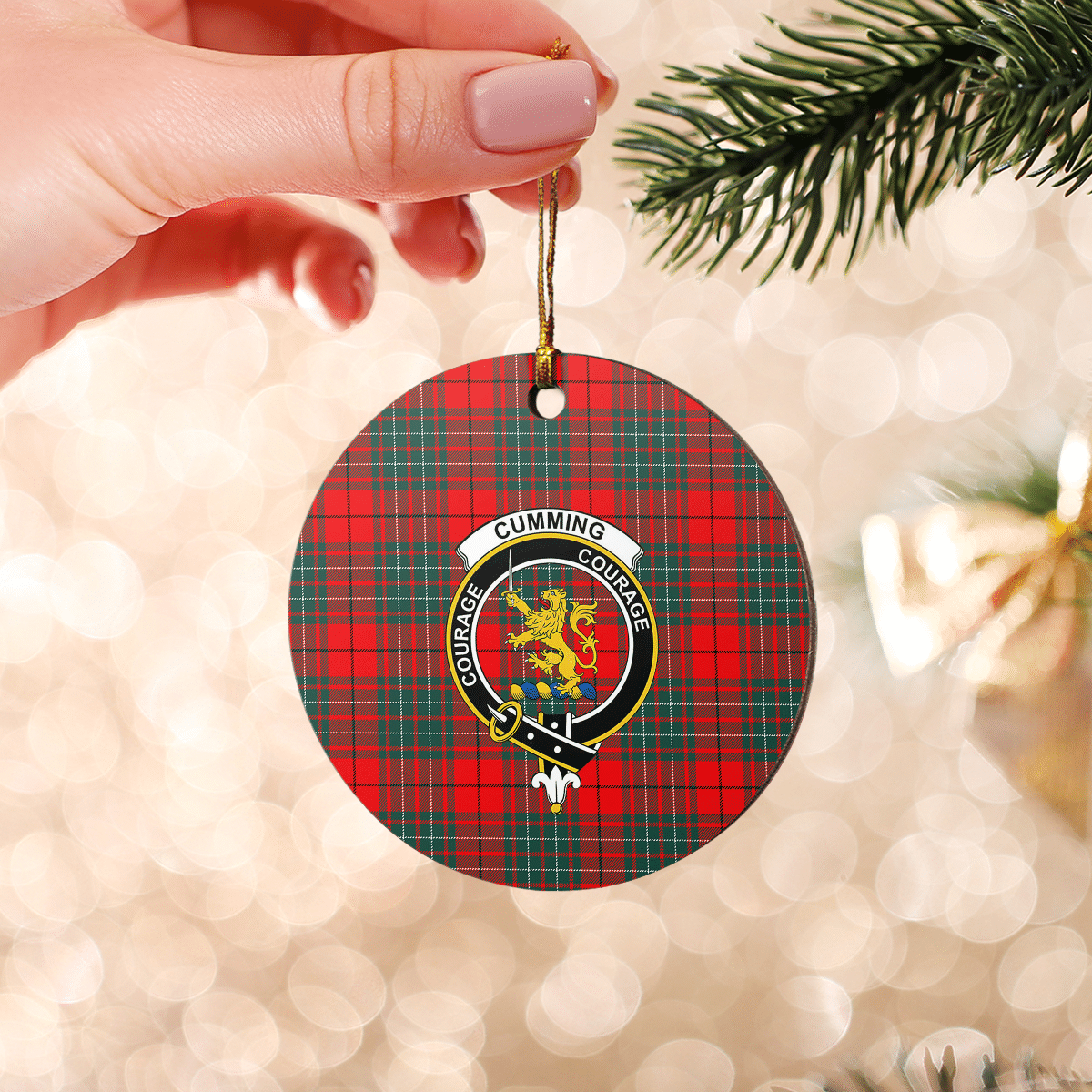 Clan Cumming Modern Tartan Crest Round Ceramic Ornament RI52 Cumming Modern Tartan Tartan Christmas   