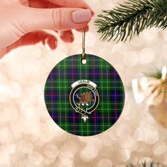 Clan Leslie Hunting Tartan Crest Round Ceramic Ornament QT94 Leslie Hunting Tartan Tartan Christmas   