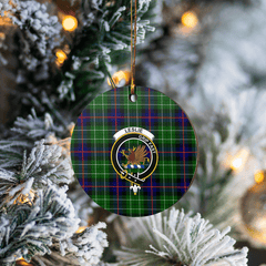 Clan Leslie Hunting Tartan Crest Round Ceramic Ornament QT94 Leslie Hunting Tartan Tartan Christmas   