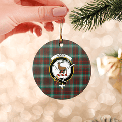 Clan Scott Brown Ancient Tartan Crest Round Ceramic Ornament MQ43 Scott Brown Ancient Tartan Tartan Christmas   