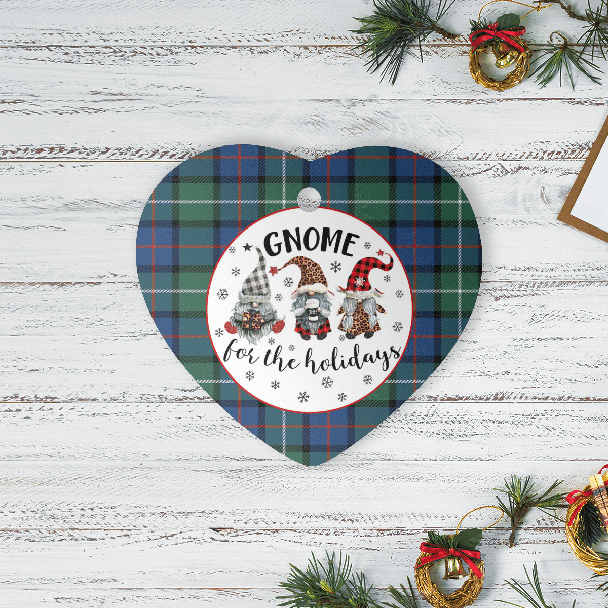 Clan Davidson of Tulloch Tartan Tartan Crest Gnome Heart Ceramic Ornament UC58 Davidson of Tulloch Tartan Tartan Christmas   