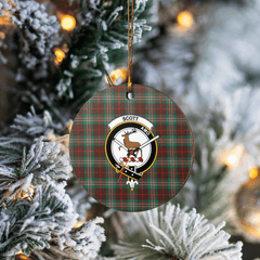 Clan Scott Brown Ancient Tartan Crest Round Ceramic Ornament MQ43 Scott Brown Ancient Tartan Tartan Christmas   