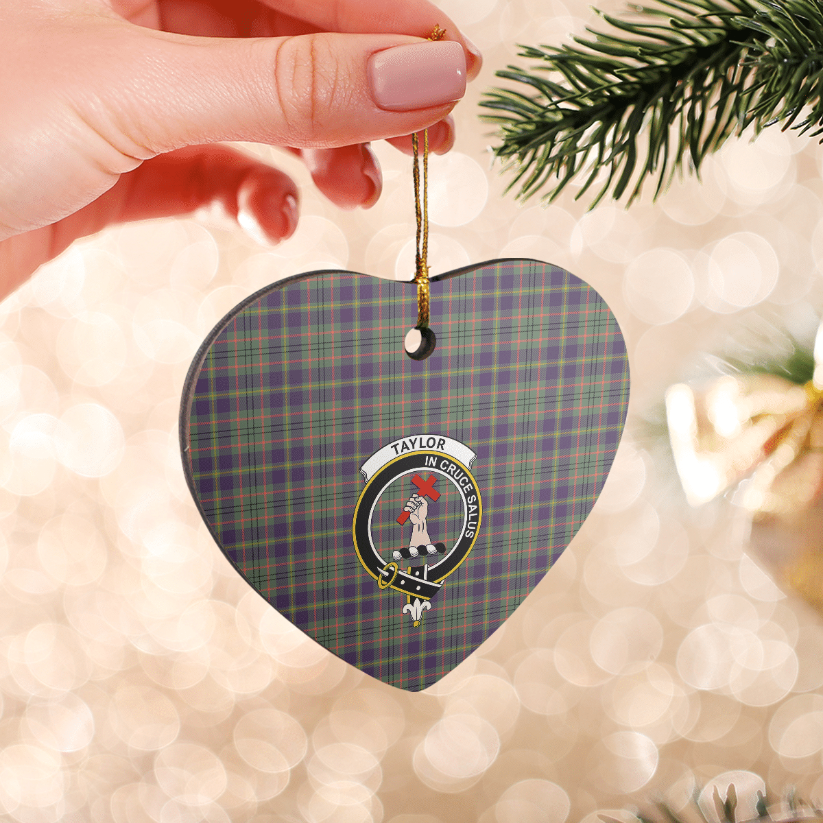 Clan Taylor Weathered Tartan Crest Heart Ceramic Ornament QD44 Taylor Weathered Tartan Tartan Christmas   