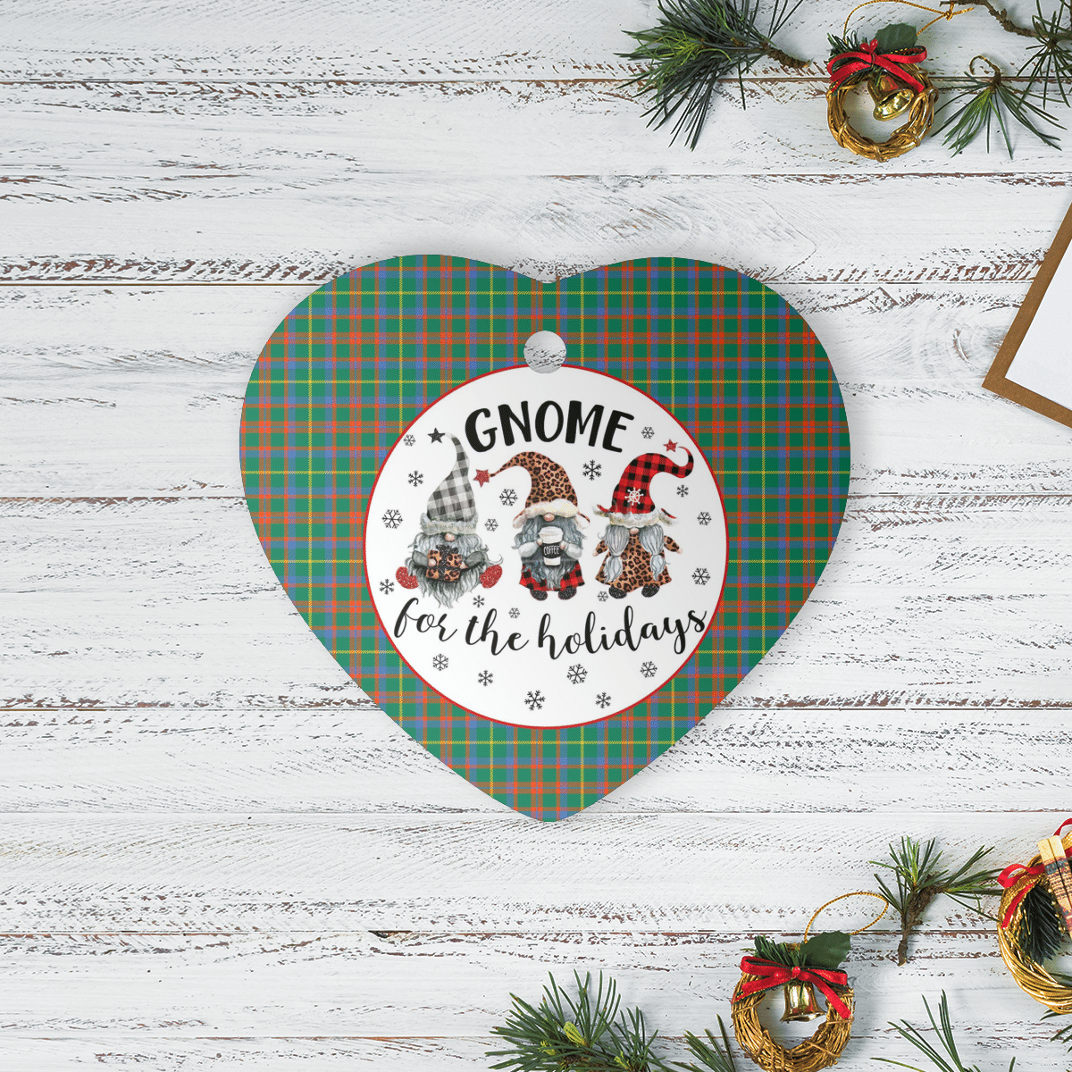 Clan MacKintosh Hunting Ancient Tartan Tartan Crest Gnome Heart Ceramic Ornament FN77 MacKintosh Hunting Ancient Tartan Tartan Christmas   