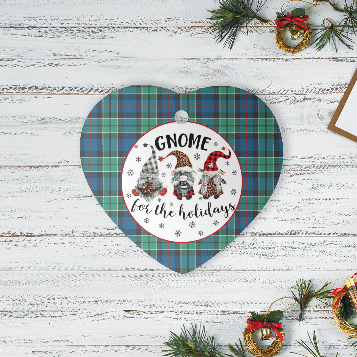 Clan Leslie Hunting Ancient Tartan Tartan Crest Gnome Heart Ceramic Ornament GM15 Leslie Hunting Ancient Tartan Tartan Christmas   