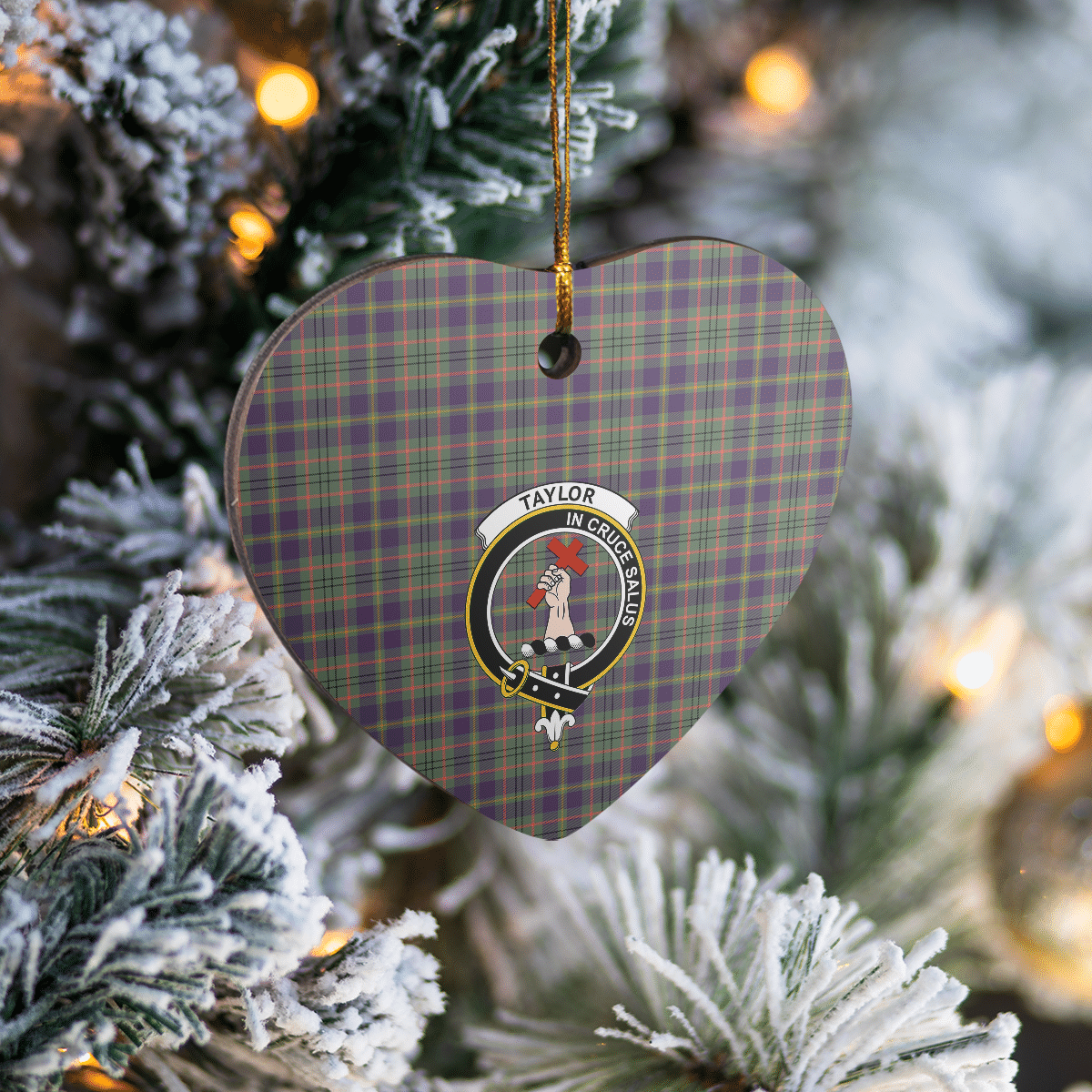 Clan Taylor Weathered Tartan Crest Heart Ceramic Ornament QD44 Taylor Weathered Tartan Tartan Christmas   