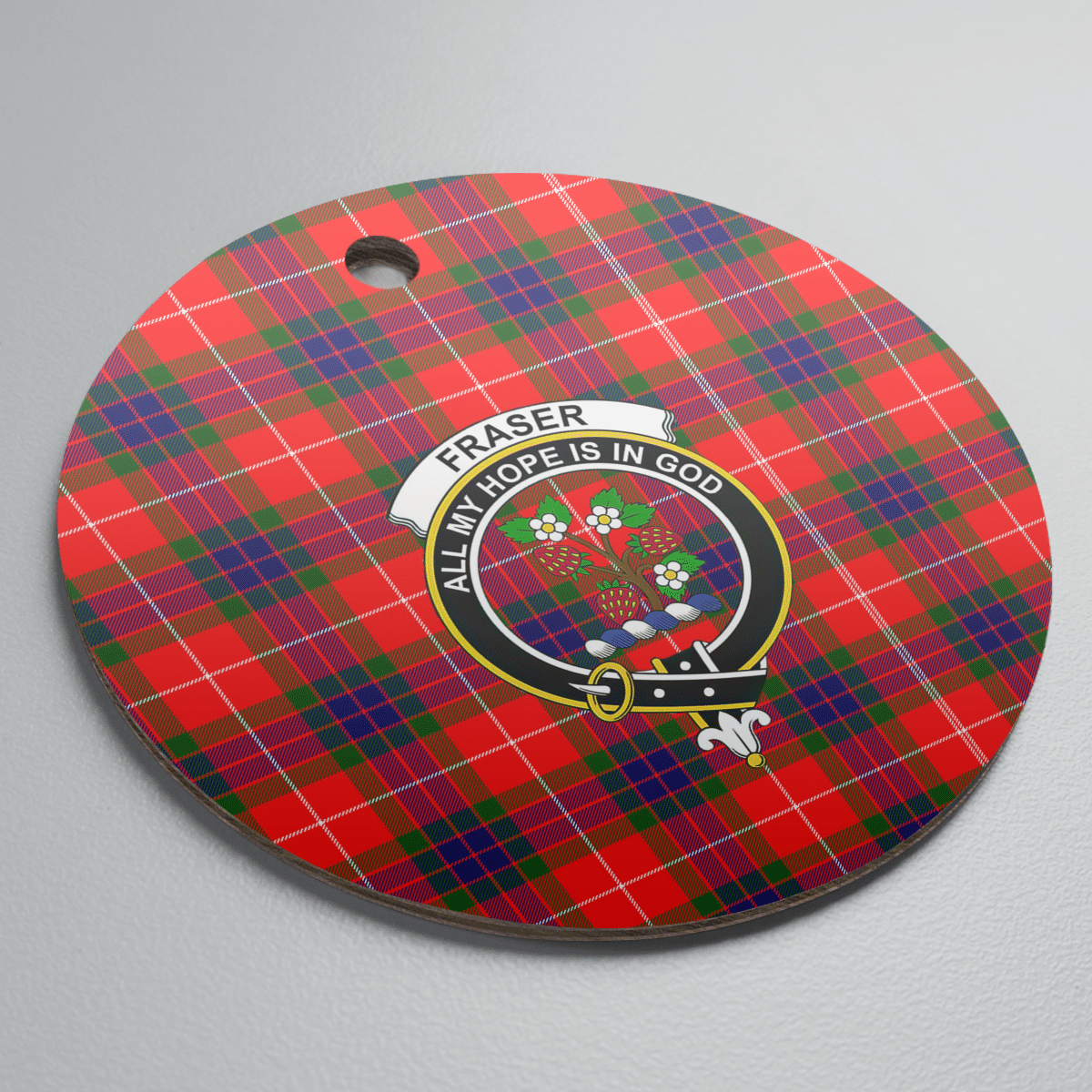 Clan Fraser Modern Tartan Crest Round Ceramic Ornament XP59 Fraser Modern Tartan Tartan Christmas   