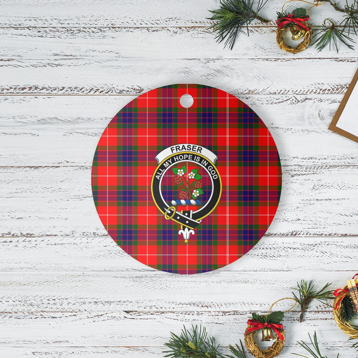 Clan Fraser Modern Tartan Crest Round Ceramic Ornament XP59 Fraser Modern Tartan Tartan Christmas   