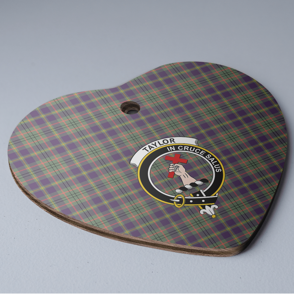 Clan Taylor Weathered Tartan Crest Heart Ceramic Ornament QD44 Taylor Weathered Tartan Tartan Christmas   