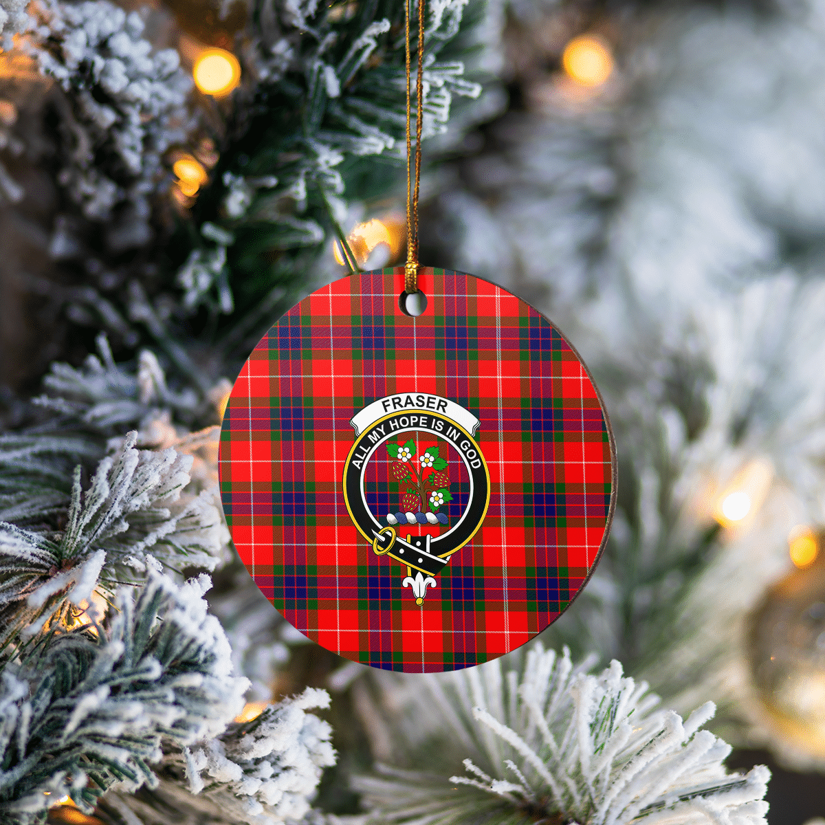 Clan Fraser Modern Tartan Crest Round Ceramic Ornament XP59 Fraser Modern Tartan Tartan Christmas   