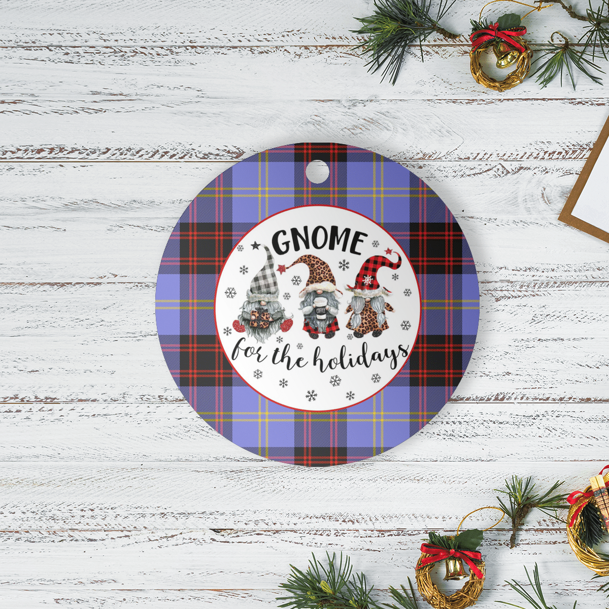 Clan Rutherford Tartan Tartan Crest Gnome Round Ceramic Ornament HH19 Rutherford Tartan Tartan Christmas   