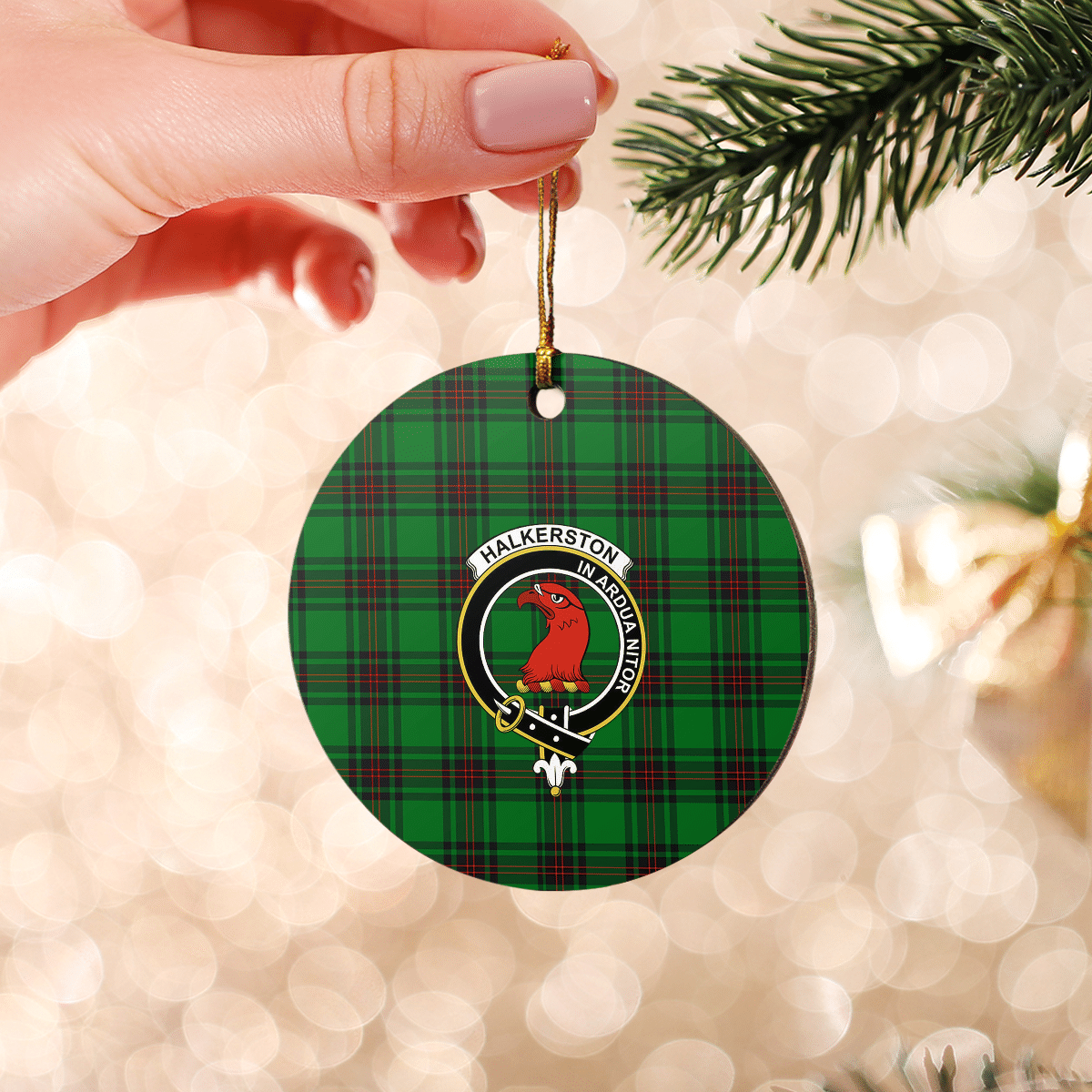 Clan Halkerston Tartan Crest Round Ceramic Ornament YV12 Halkerston Tartan Tartan Christmas   