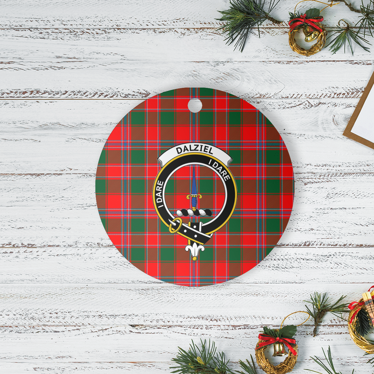 Clan Dalziel Modern Tartan Crest Round Ceramic Ornament SM26 Dalziel Modern Tartan Tartan Christmas   