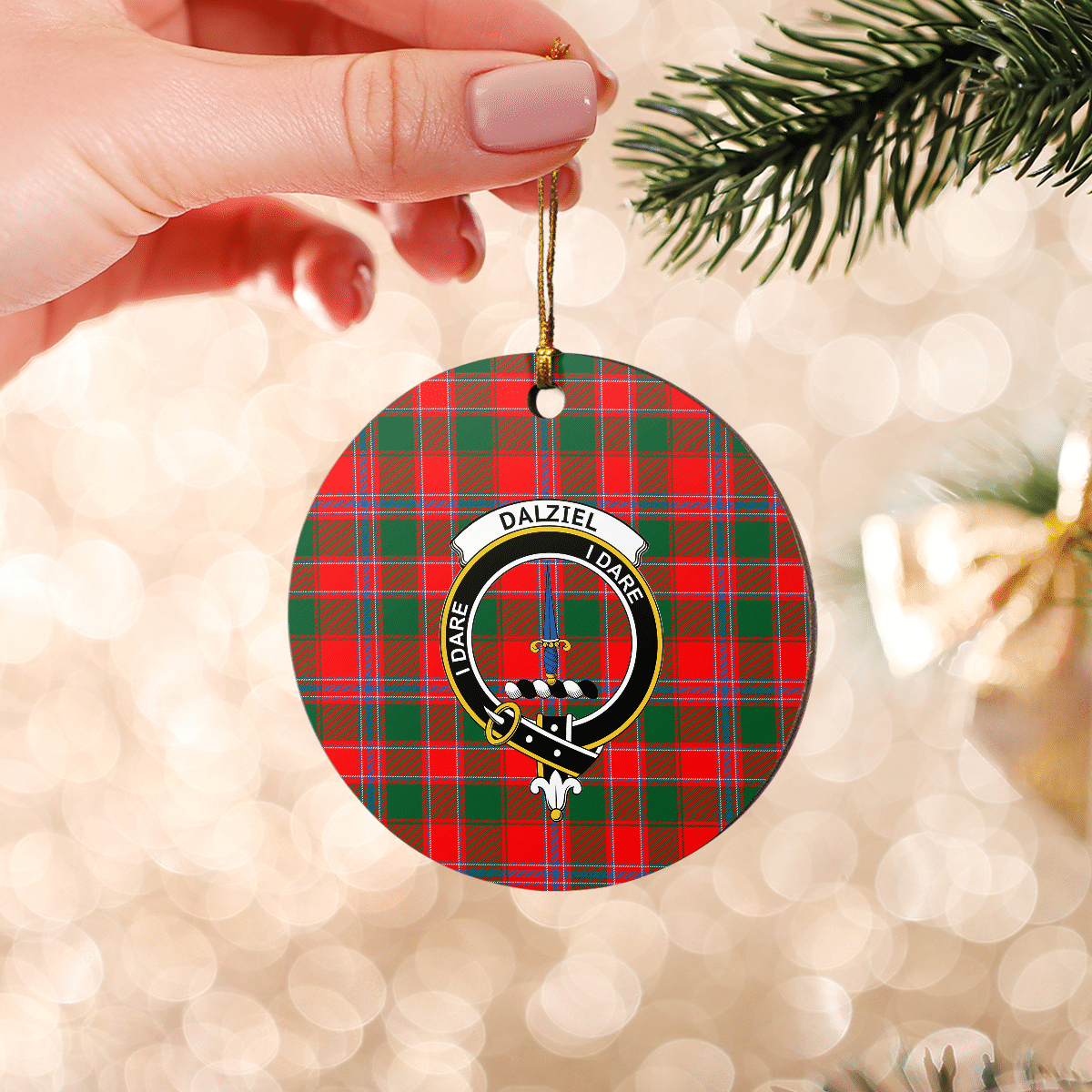 Clan Dalziel Modern Tartan Crest Round Ceramic Ornament SM26 Dalziel Modern Tartan Tartan Christmas   