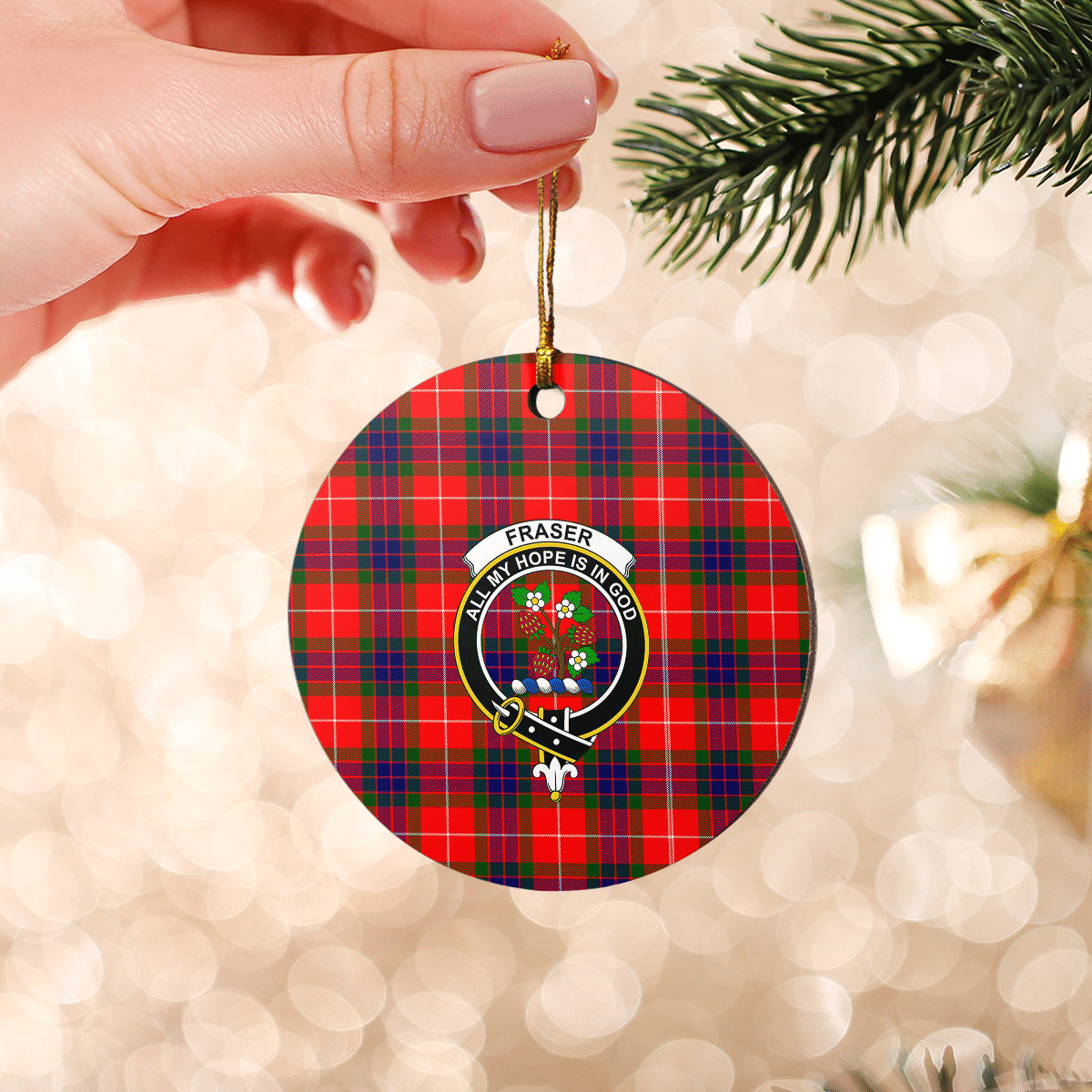 Clan Fraser Modern Tartan Crest Round Ceramic Ornament XP59 Fraser Modern Tartan Tartan Christmas   