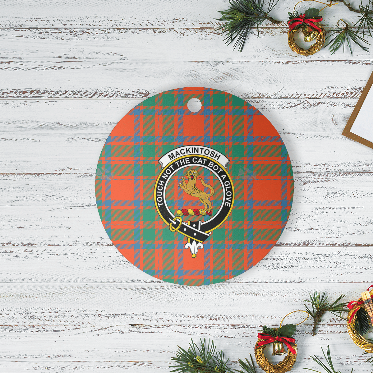 Clan MacKintosh Ancient Tartan Crest Round Ceramic Ornament OI11 MacKintosh Ancient Tartan Tartan Christmas   