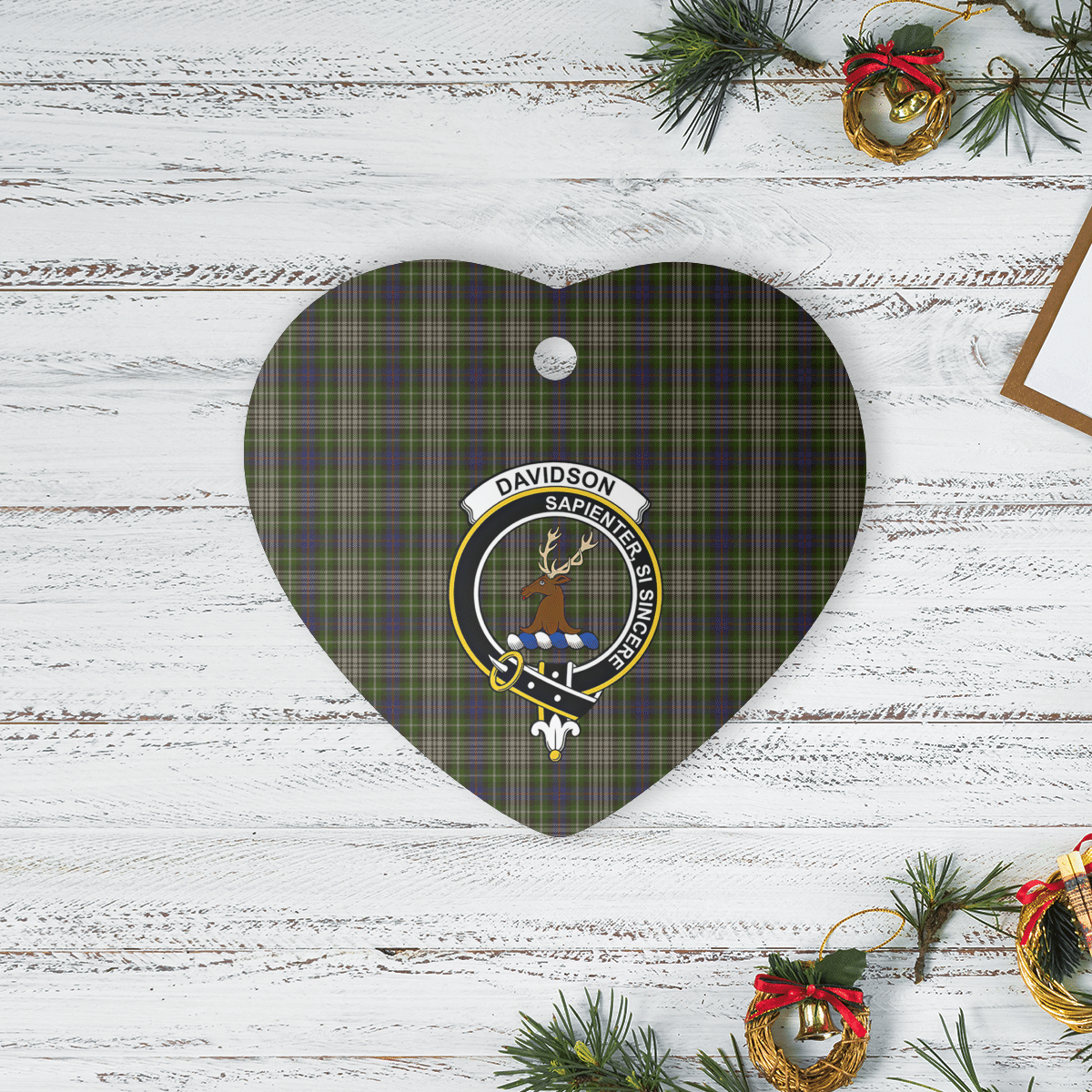 Clan Davidson Tulloch Dress Tartan Crest Heart Ceramic Ornament BE14 Davidson Tulloch Dress Tartan Tartan Christmas   