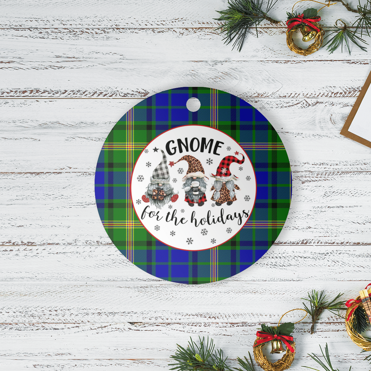 Clan Maitland Tartan Tartan Crest Gnome Round Ceramic Ornament UC83 Maitland Tartan Tartan Christmas   