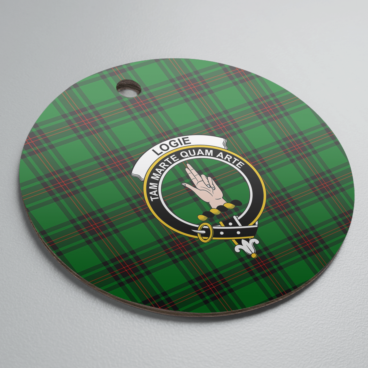 Clan Logie Tartan Crest Round Ceramic Ornament JH77 Logie Tartan Tartan Christmas   