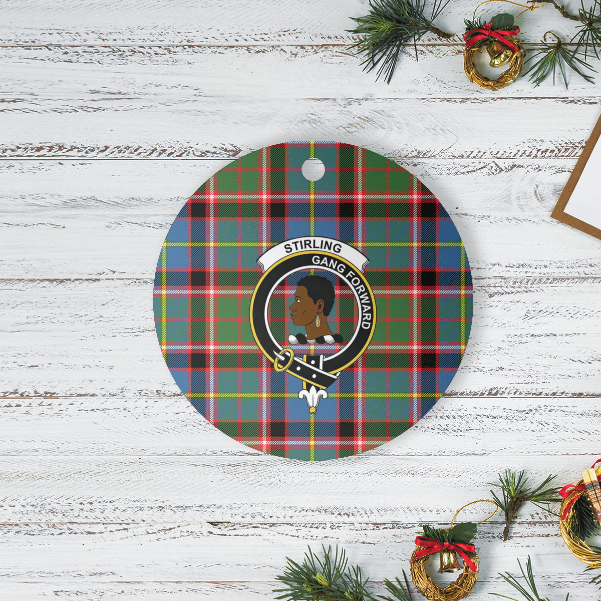 Clan Stirling (of Keir) Tartan Crest Round Ceramic Ornament WW82 Stirling (of Keir) Tartan Tartan Christmas   