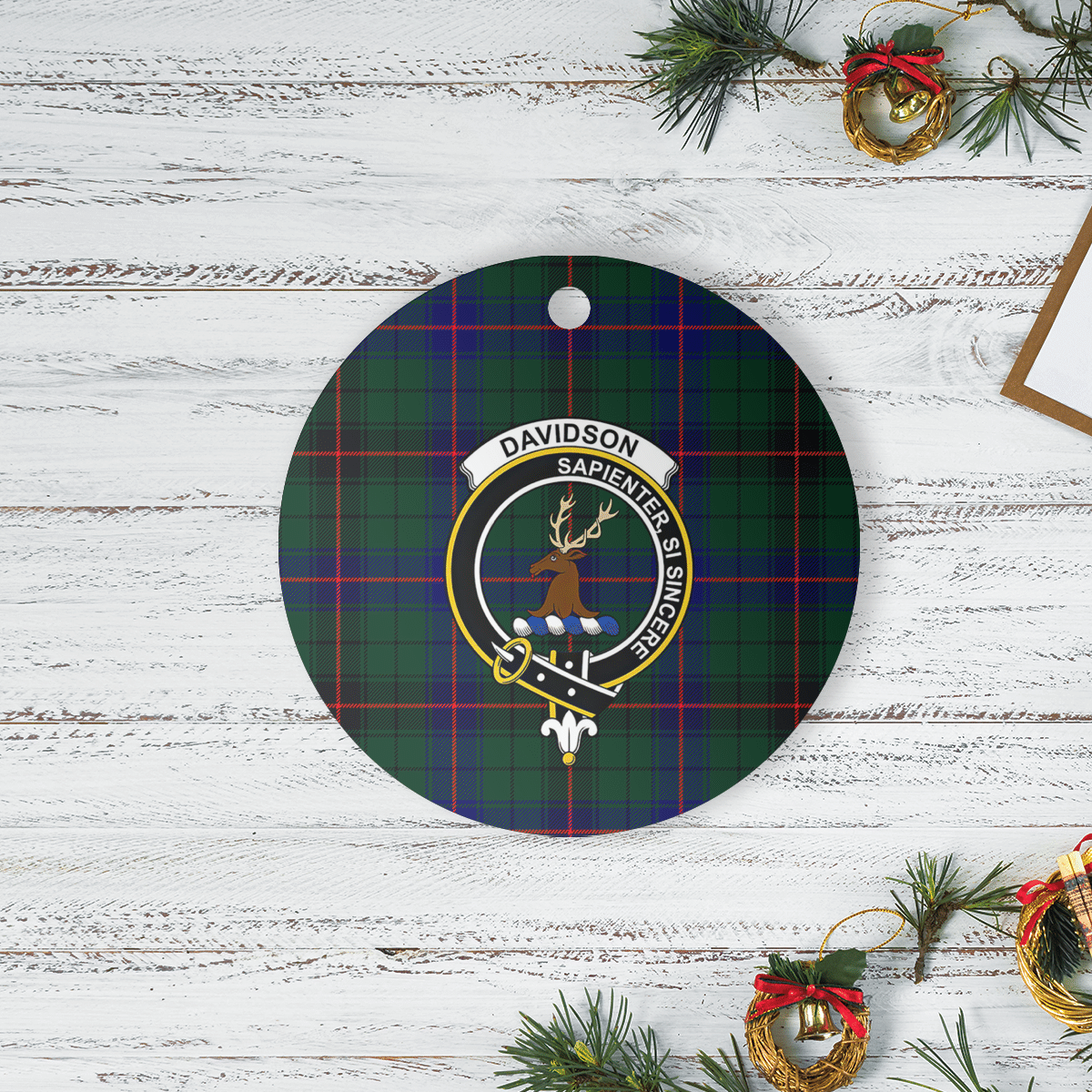 Clan Davidson Modern Tartan Crest Round Ceramic Ornament XH39 Davidson Modern Tartan Tartan Christmas   