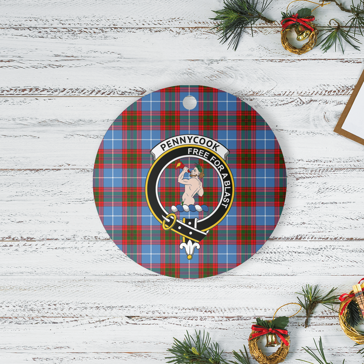 Clan Pennycook (Edinburgh) Tartan Crest Round Ceramic Ornament UQ46 Pennycook (Edinburgh) Tartan Tartan Christmas   