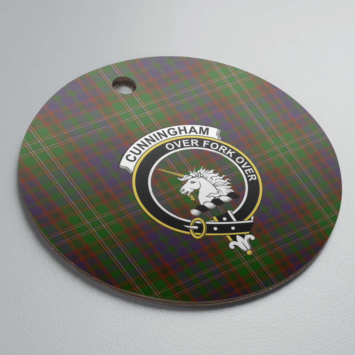 Clan Cunningham Hunting Modern Tartan Crest Round Ceramic Ornament LF84 Cunningham Hunting Modern Tartan Tartan Christmas   